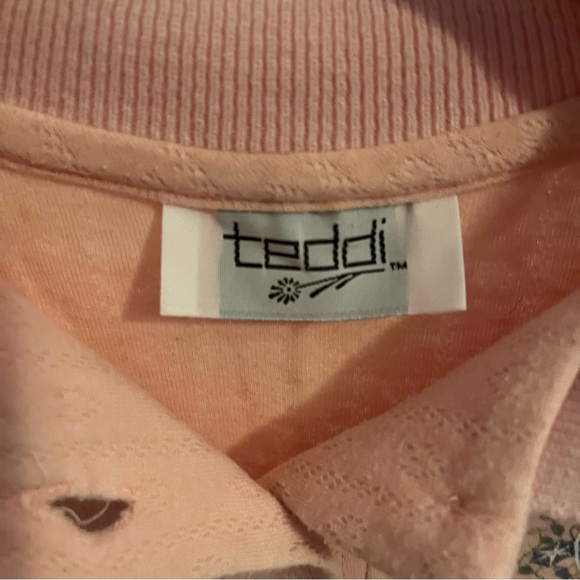 Vintage Womens Long Sleeve Cotton Pink Floral Grandma Ruffle Collar Top / Medium - Picture 2 of 7